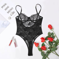 Popular European and American sexy perspective sexy two-color lace women's bodysuit 17595 in stock