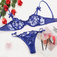 European and American women's crochet lace sheer bow sex erotic fun lingerie set 14405