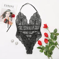 2023 New Europe and America sexy deep V lace perspective fun jumpsuit 17048 special price