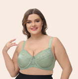 Green lace brim full cup ultra-thin large size bra high chicken heart prevent sagging sexy underwear women in Europe and America