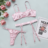 Summer new open-back bow pink waistband thong three-piece suit 22426 promotion