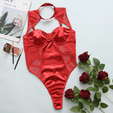 Sexy Lace Perspective Mesh Neck Hanging Funny Uniform Three-Piece Set 29105