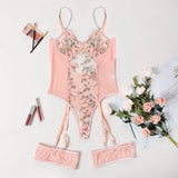 INS European and American embroidered flower mesh sexy tie-up sex jumpsuit 20159 promotion