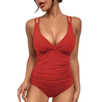 New European and American sexy V-neck one-piece swimsuit women's swimsuit covering belly one-piece swimsuit woman [OEM]