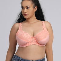 New boutique European and American plus-size bra women's ultra-thin fat MM underwired lace underwear big breasts show small