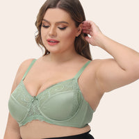 Green lace brim full cup ultra-thin large size bra high chicken heart prevent sagging sexy underwear women in Europe and America